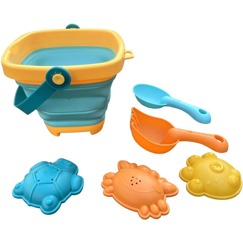 Set d'accessoires pour bac à sable - 6 pièces Kit accessoire jouets sable - Seau, pelle, rateau, formes animaux Jeux sables colorés, résistants,