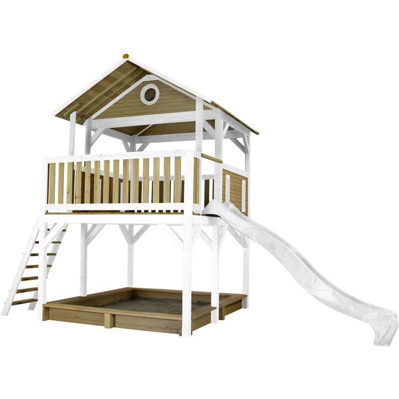 Simba Maison Enfant avec Sac à Sable & Toboggan Blanc | Aire de Jeux pour l'extérieur en marron & blanc | Maisonnette / Cabane de Jeu en Bois fsc