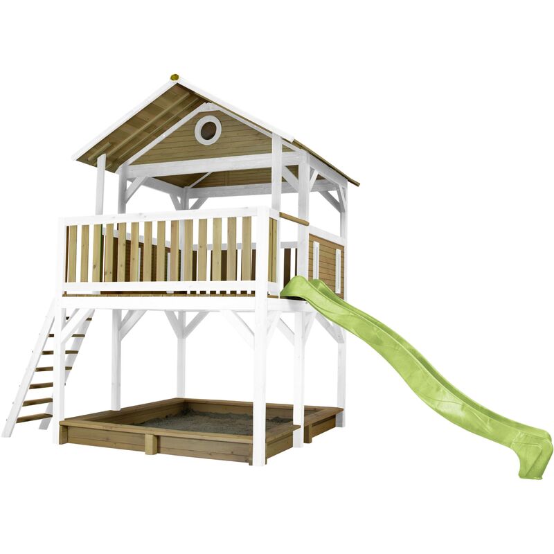 Simba Maison Enfant avec Sac à Sable & Toboggan Vert clair | Aire de Jeux pour l'extérieur en marron & blanc | Maisonnette / Cabane de Jeu en Bois