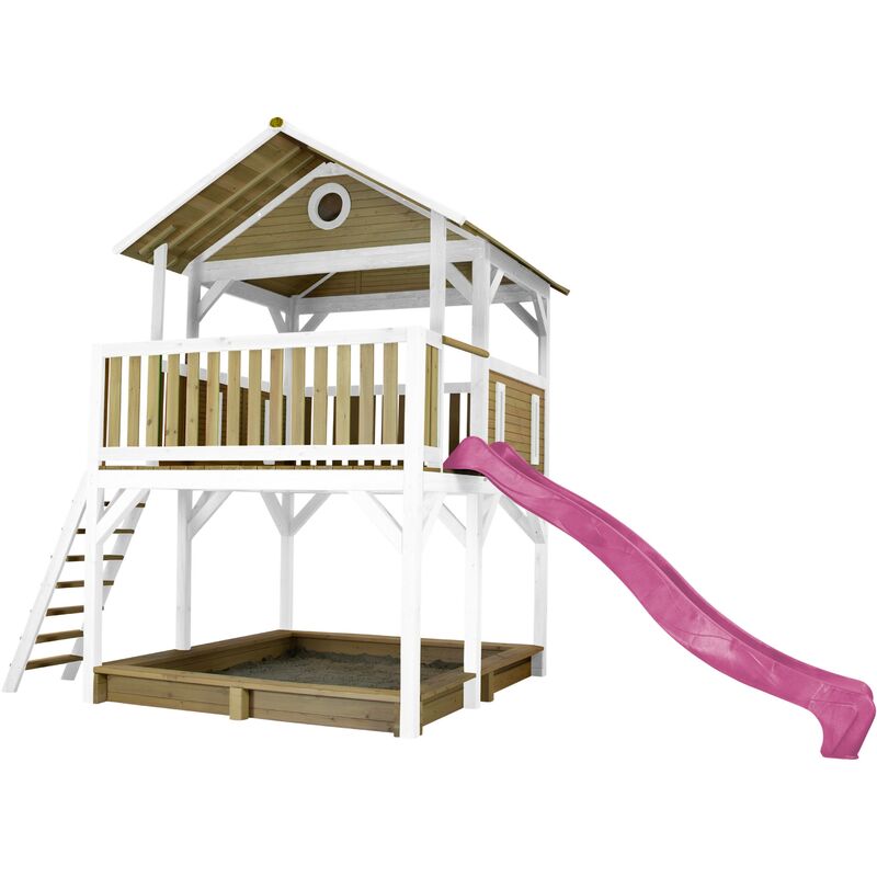 Simba Maison Enfant avec Sac à Sable & Toboggan Violet | Aire de Jeux pour l'extérieur en marron & blanc | Maisonnette / Cabane de Jeu en Bois fsc