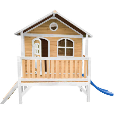 AXI Stef Maison Enfant avec Toboggan bleu Aire de Jeux pour l'extérieur en marron & blanc Maisonnette / Cabane de Jeu en Bois FSC - Marron
