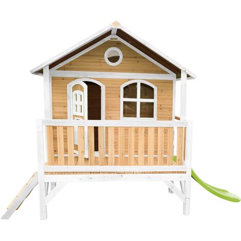 AXI Stef Maison Enfant avec Toboggan vert clair Aire de Jeux pour l'extérieur en marron & blanc Maisonnette / Cabane de Jeu en Bois FSC - Marron