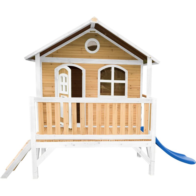 Stef Maison Enfant avec Toboggan bleu Aire de Jeux pour l'extérieur en marron & blanc Maisonnette / Cabane de Jeu en Bois fsc - AXI