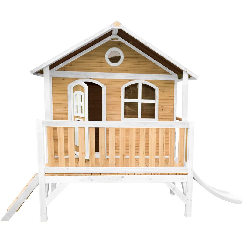 Stef Maison Enfant avec Toboggan blanc Aire de Jeux pour l'extérieur en marron & blanc Maisonnette / Cabane de Jeu en Bois fsc - AXI