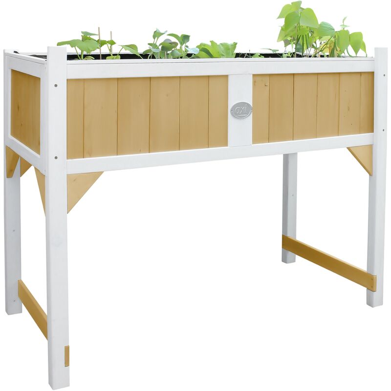 Table de Culture en bois avec Bac & Voile de Jardin Potager sur Pied / Jardinière en marron & blanc - Marron - AXI