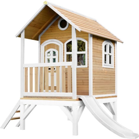 AXI Tom Maison Enfant avec Toboggan Blanc  Aire de Jeux pour l'extérieur en marron & Blanc  Maisonnette / Cabane de Jeu en Bois FSC