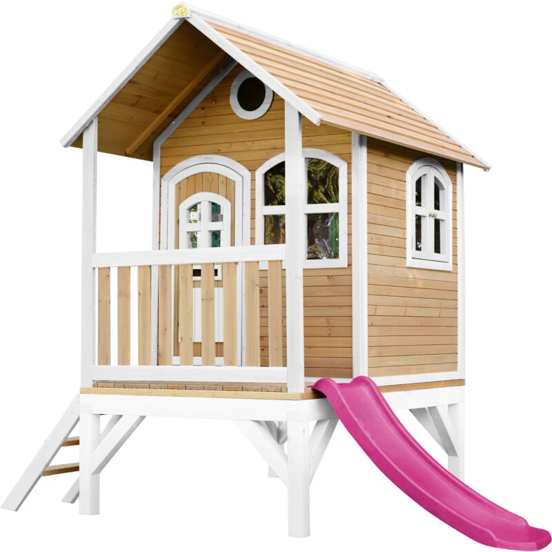 AXI - Tom Maison Enfant avec Toboggan rose Aire de Jeux pour l'extérieur en marron & Blanc Maisonnette / Cabane de Jeu en Bois fsc