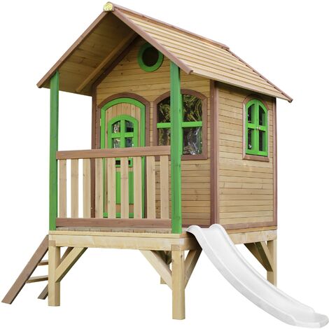 AXI Tom Maison Enfant avec Toboggan Blanc Aire de Jeux pour l'extérieur en Marron & Vert Maisonnette / Cabane de Jeu en Bois FSC - Marron