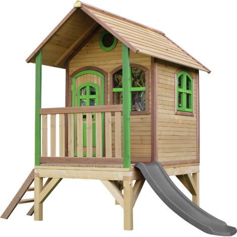 AXI Tom Maison Enfant avec Toboggan Gris Aire de Jeux pour l'extérieur en Marron & Vert Maisonnette / Cabane de Jeu en Bois FSC - Marron