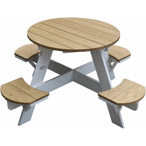 AXI UFO Picknicktisch Rund für Kinder aus Holz Runder Kindertisch für den Garten in Braun & Weiß mit 4 Sitzen - Braun
