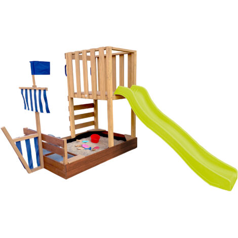 Axi Vicky Aire De Jeux En Bois Avec Toboggan Jaune / Aire De Jeux Extérieur, Bac À Sable, Cuisine De Jeu Et Tableau Noir  Jeux En Bois Extérieur