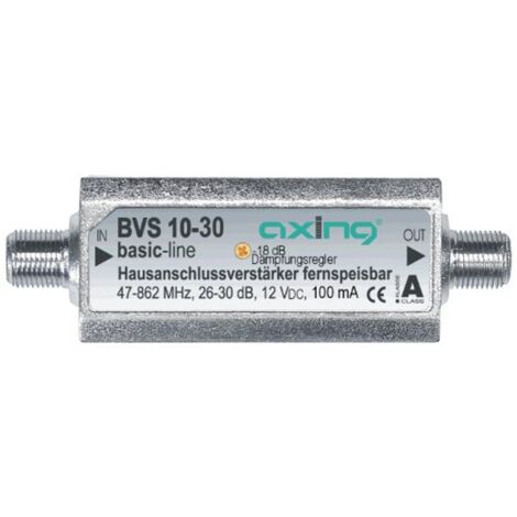 Axing BVS 10-30 Mini Amplificatore di Linea per TV via Cavo, 12 V, 47-862 MHz, 26-30 dB