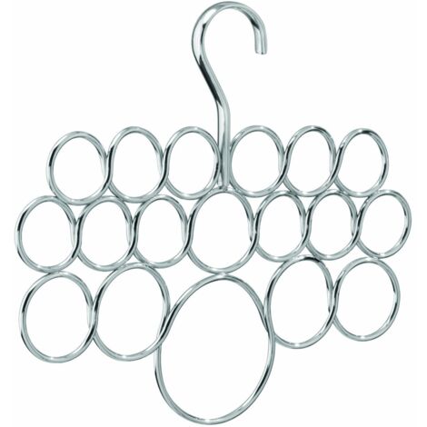 Axis Cintre à Foulard Avec 18 Boucles, Rangement à Suspendre en Métal pour Foulards, Fichus, Cravates, Ceintures, etc., Argenté