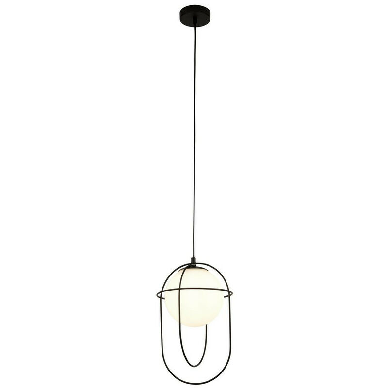 Axis 1 Light Pendant - Black With Opal Glass Ball - Searchlight