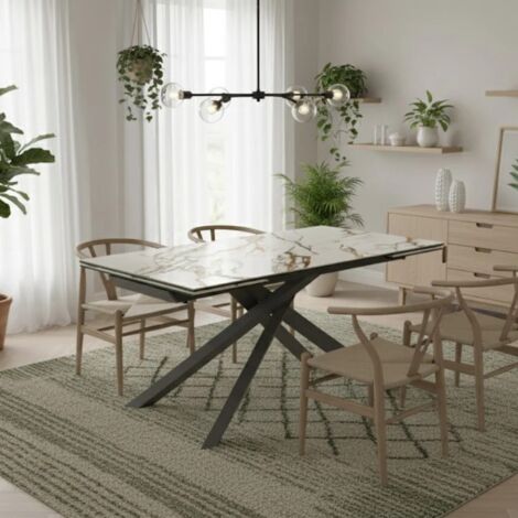 Axis, Tavolo allungabile con top in Ceramica su vetro Marmo calacatta (90cm X 160/240cm H. 76cm) Duzzle