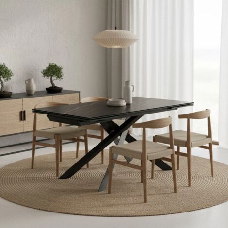 Axis, Tavolo allungabile con top in Ceramica su vetro Marmo portoro (90cm X 160/240cm H. 76cm) Duzzle