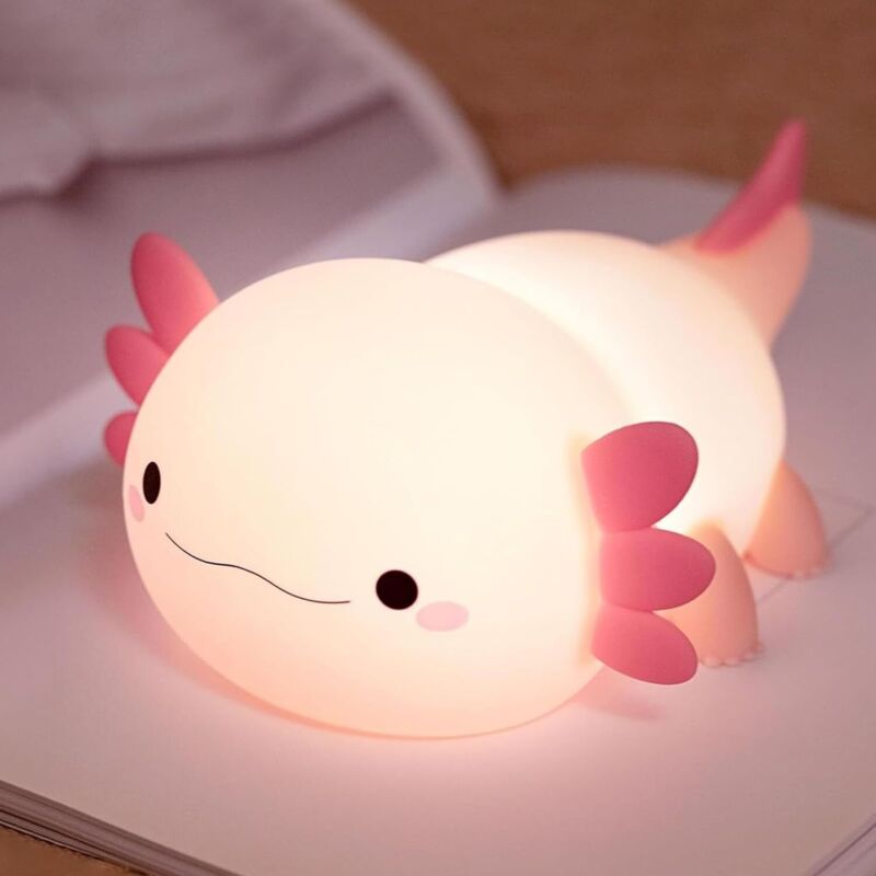 Axolotl Veilleuses enfants, Veilleuse Animal en Silicone à Intensité Variable, Veilleuse bébé rechargeable avec fonction interrupteur tactile,