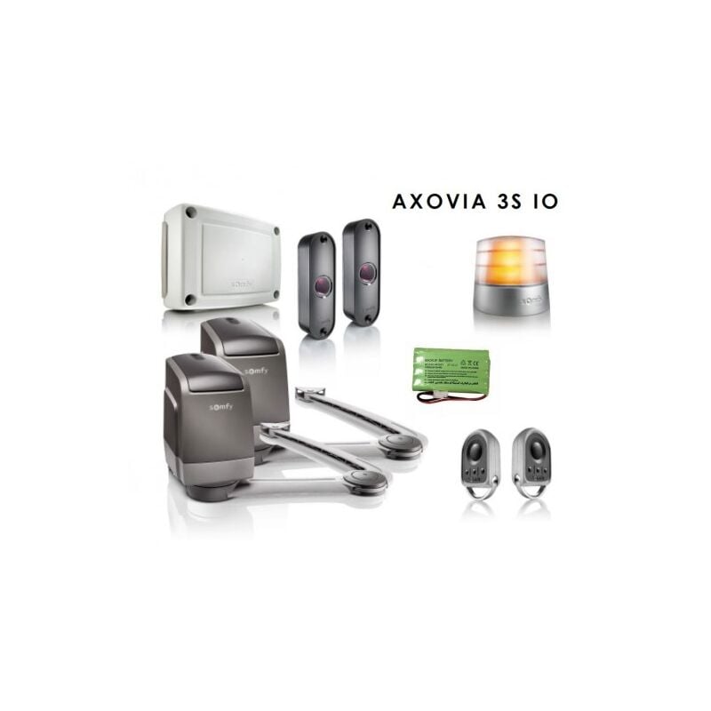 Kit Motorisation à bras Automatisme de Portail battant axovia 3S io Pack Confort - 2m 200Kg Max par vantail, Ouverture en 10 s à 90°