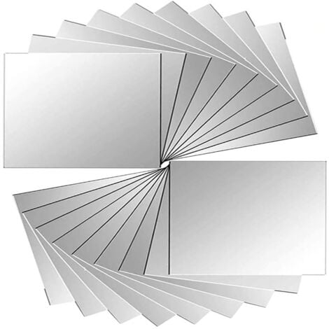 MEZHENG axuanyasi 18 pièces Carreaux de Miroir Autocollants Miroir d'angle Arrondi Autocollant Miroir Mural pour Décoration Murale Argent 15 x 15 cm