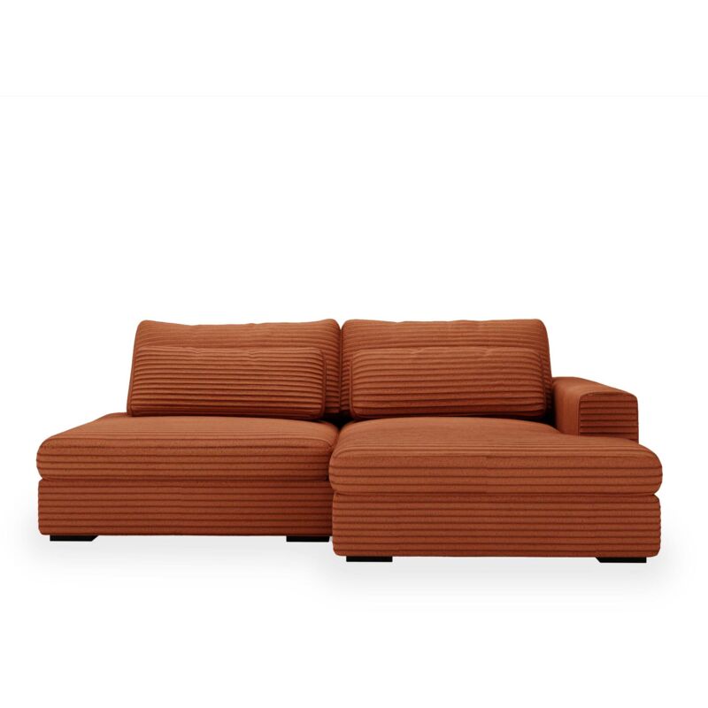 AYDA - Canapé d'angle convertible avec coffre en velours gros côtelé terracotta- Angle droit