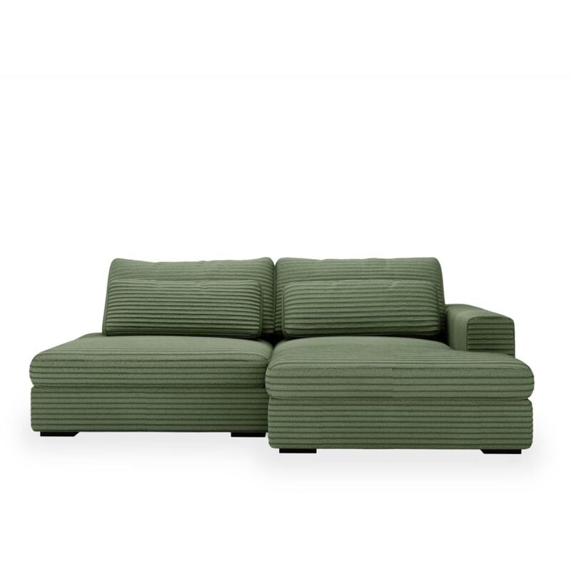 Mobilier Deco - ayda - Canapé d'angle convertible avec coffre en velours gros côtelé vert - Angle droit