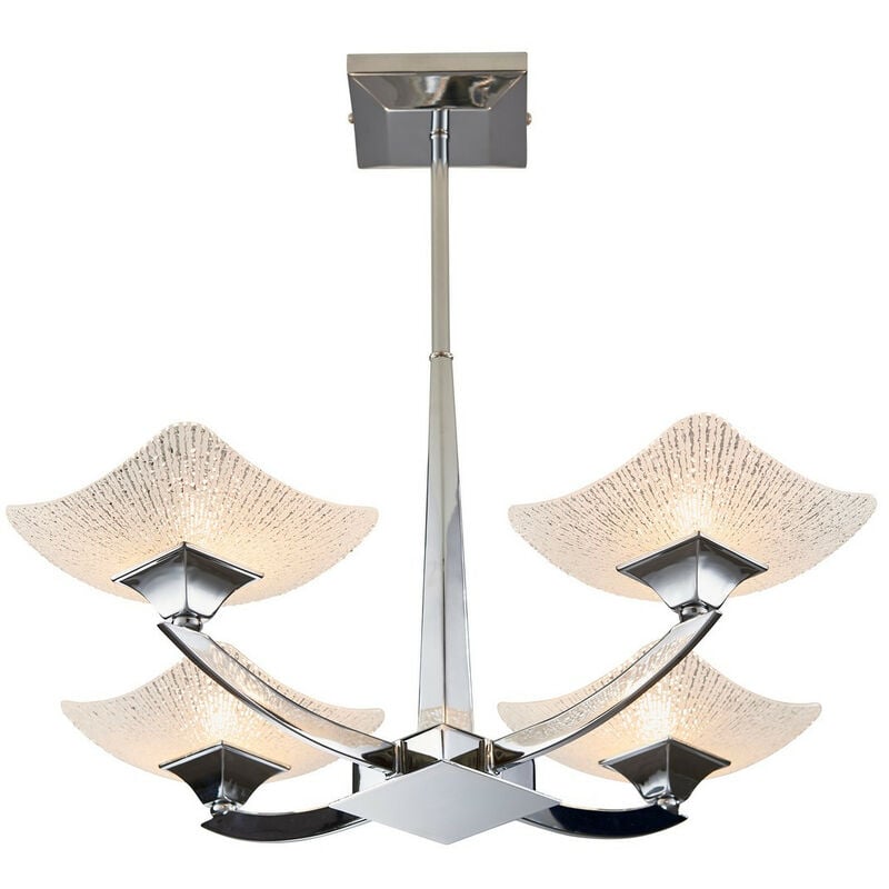 Ayres - 4 Light Semi Flush Multi Arm Ceiling Light Chrome, Savon Effect Glass, G9 - Endon