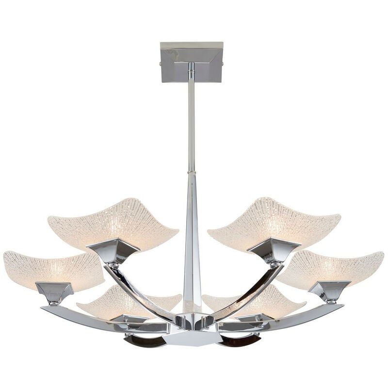 Ayres - 6 Light Semi Flush Multi Arm Ceiling Light Chrome, Savon Effect Glass, G9 - Endon