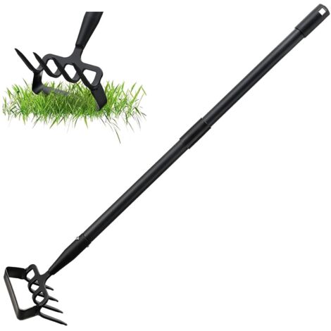 Azada con rastrillo, azada de 3 dientes para labrar y desherbar, cultivador manual, ancho ajustable de 157 cm.