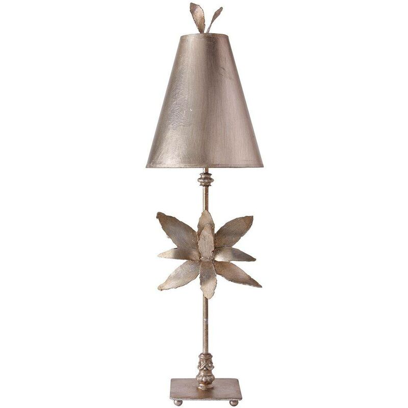 Elstead Lighting - Elstead Azalea - 1 Light Table Lamp Silver Floral Leaves Design, E27