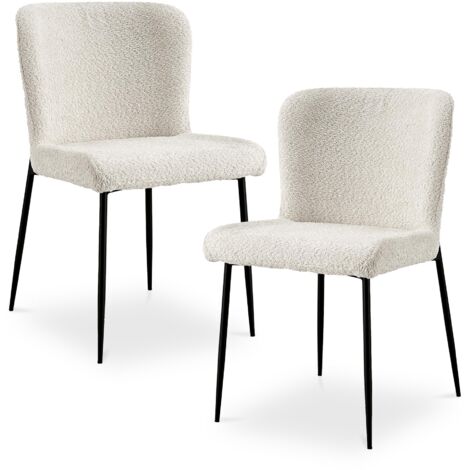AZEL - Lot de 2 chaises tissu bouclette blanc écru piètement métal noir