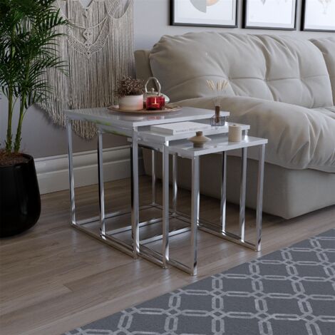 main image of "Aztec Nest of Tables Set of 3 High Gloss Coffee Side End Table"