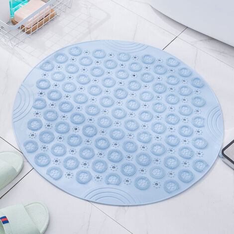 (Azul, 30 x 30 cm) Alfombra de baño redonda de PVC para masajes, alfombra de ducha antideslizante, alfombra de baño, alfombra de ducha lavable a máquina, alfombra de bañera con orificios de drenaje y 