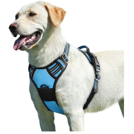 (Azul claro tipo L) Arnés reflectante ajustable antitirones para perros, fácil de poner, con asa de control, transpirable y duradero, apto para perros medianos y grandes