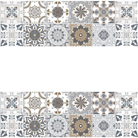 (Azul grisáceo, 15 cm x 15 cm x 24 piezas) Adhesivo de pared autoadhesivo con patrón de mandala, decoración de pared de cerámica de PVC impermeable para cocina.