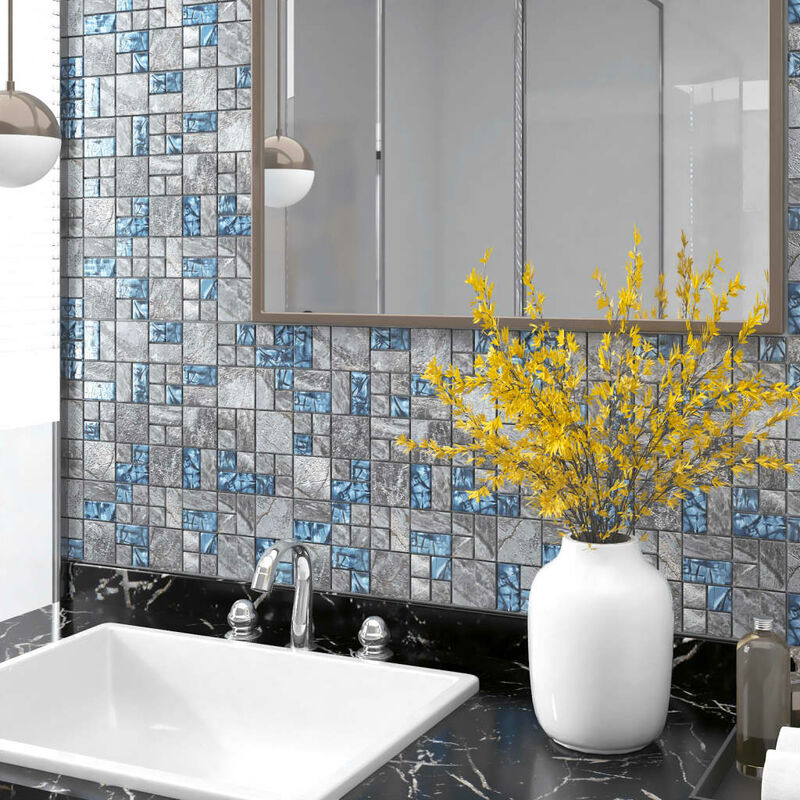 

Azulejos de mosaico 11 unidades vidrio gris y azul 30x30 cm