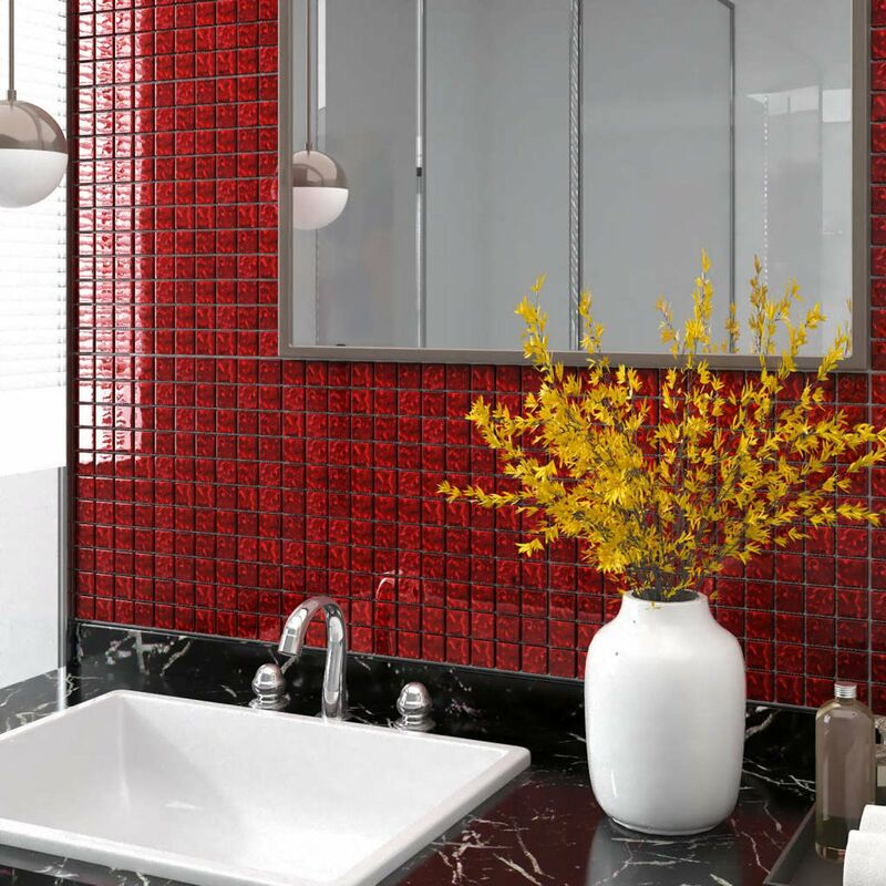 

Azulejos mosaico autoadhesivo 11 uds vidrio rojo 30x30 cm