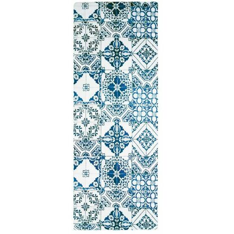 AZULEJOS VINYLE - Tapis de cuisine carreaux de ciment bleu 45x120 - Bleu