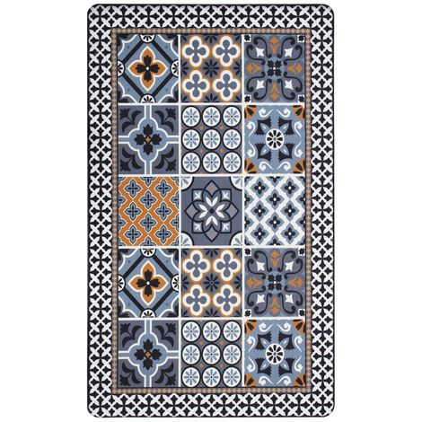 AZULEJOS VINYLE - Tapis de cuisine carreaux de ciment bleu foncé 45x75