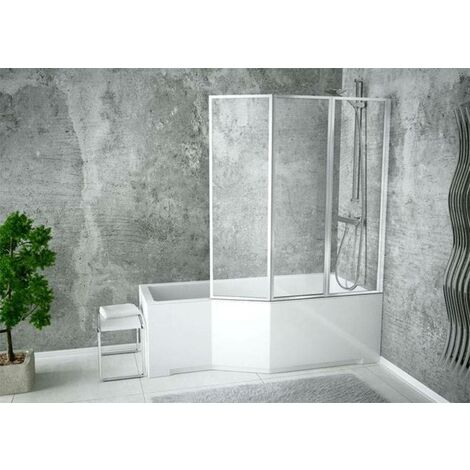 Azura Home Design – Baignoire asymétrique 150/170 cm x 75 cm – Pare baignoire pliable 3 volets – Acrylique renforcé – Installation facile avec pieds réglables