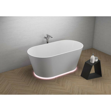 Azura Home Design – Baignoire îlot ALBAREA LED 150 x 75 cm – Éclairage LED multi-couleur à télécommande – Capacité 150 L – Installation facile