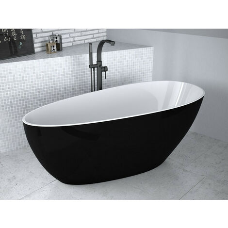 Azura Home Design – Baignoire îlot GOYA bicolore noir et blanc 160x70 cm – Fonte minérale – Bonde clic-clac incluse – Design moderne et original