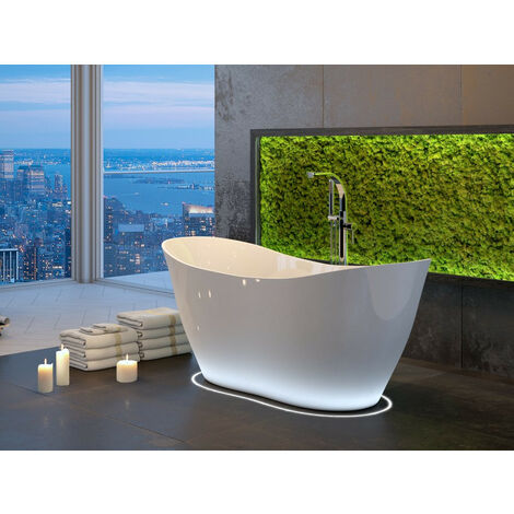 Azura Home Design – Baignoire îlot VIYA 160 x 70 cm – Fonte minérale – Bonde clic-clac en chrome – Installation facile – Garantie 10 ans