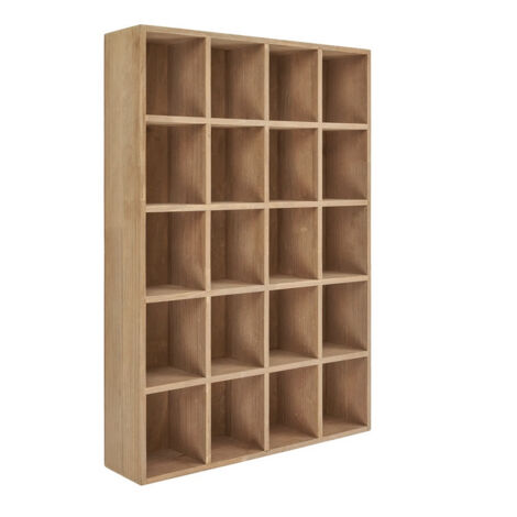 Azura Home Design – Bibliothèque murale en bois de pin naturel 44x10x63 cm – 20 compartiments – Design minimaliste pour salon, chambre ou bureau