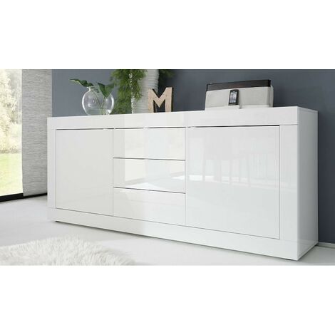 Azura Home Design – Buffet blanc 210cm – 2 portes et 3 tiroirs – Mélaminé haute densité 16mm – Design épuré pour séjour moderne