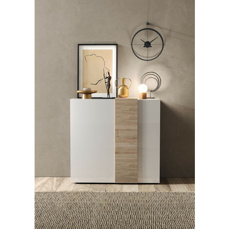 Azura Home Design – Buffet haut 2 portes blanc laqué brillant – Dimensions 121x114x44 cm – Fabriqué en Italie – Structure en aggloméré de bois 16 mm