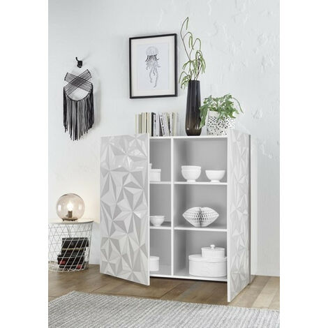 Azura Home Design – Buffet haut 2 portes LUTHER blanc 121x111 cm – Façades sérigraphiées – Panneaux de particules 16/22 mm – Charnières en métal