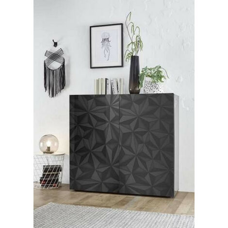 Azura Home Design – Buffet haut 2 portes LUTHER – Finition anthracite – Dimensions 121x111x42 cm – Façades sérigraphiées en panneaux de particules