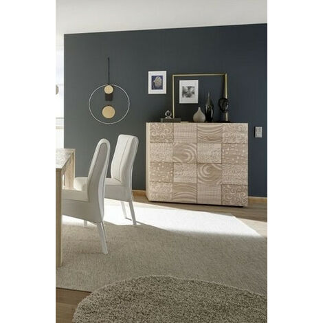 Azura Home Design – Buffet haut MIREL 2 portes en chêne 121 x 111 x 42 cm – Façade laquée avec motifs – Panneaux de particules 16 mm – Charnières et poignées en métal