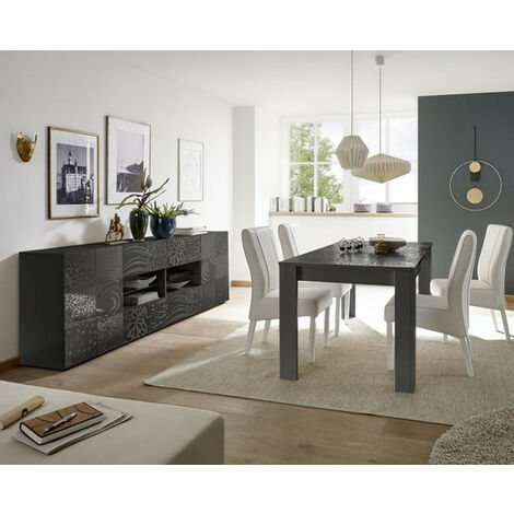 Azura Home Design – Buffet MIREL anthracite 241 cm – 2 portes – 4 tiroirs – Panneaux de particules 16 mm – Finition laquée – Charnières métal