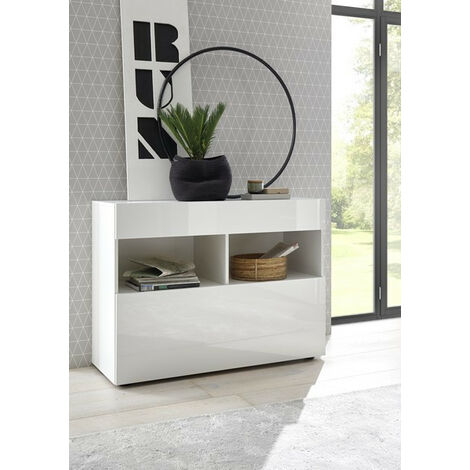 Azura Home Design – Buffet SOPRANO blanc 111 cm – Structure aggloméré bois 16 mm – Façades 22 mm – Charnières métal – Design épuré italien